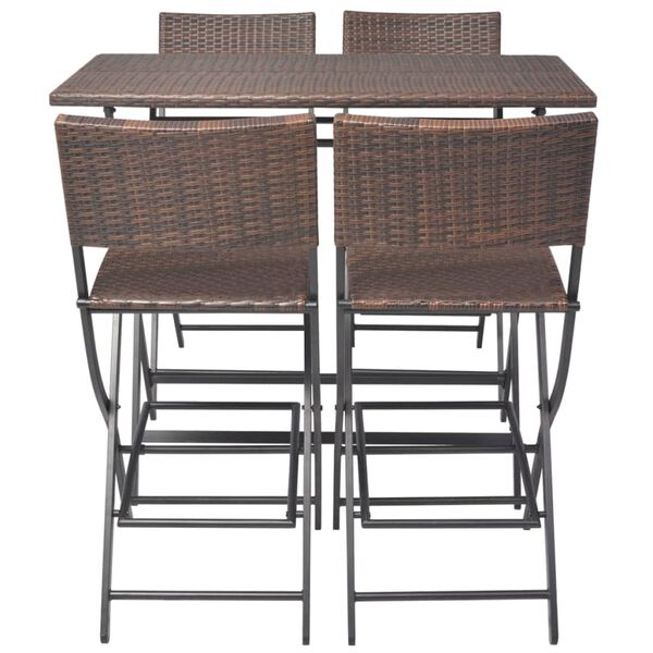 vidaXL 5 Piece Folding Outdoor Dining Set Steel Poly Rattan Brown