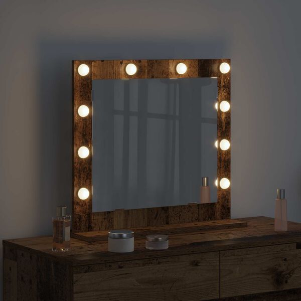 vidaXL Vanity Mirror with LED Strip Lights Old Wood 60 x 55 x 18 cm