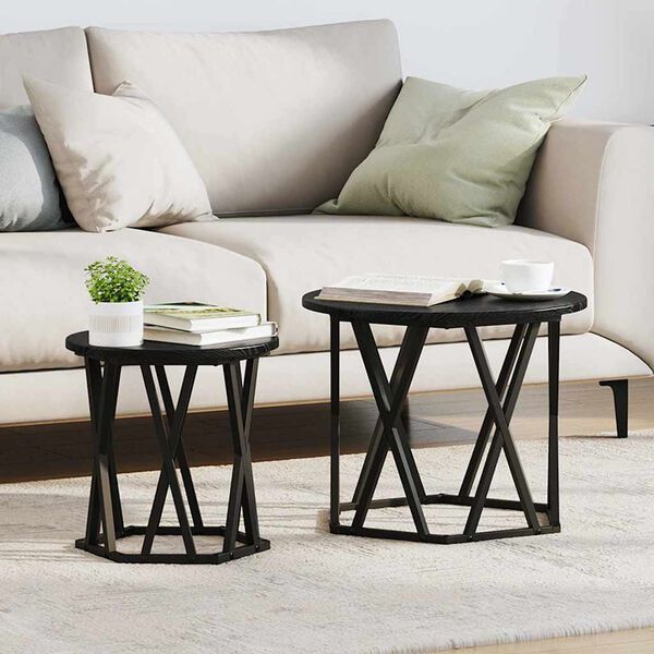 vidaXL Side Table 2 pcs Black Oak Engineered Wood and Steel