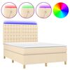 vidaXL Box Spring Bed with Mattress&LED Cream 140x200 cm Fabric