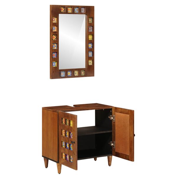 vidaXL Bathroom Furniture Set with Door 2 pcs Walnut Solid Mango Wood