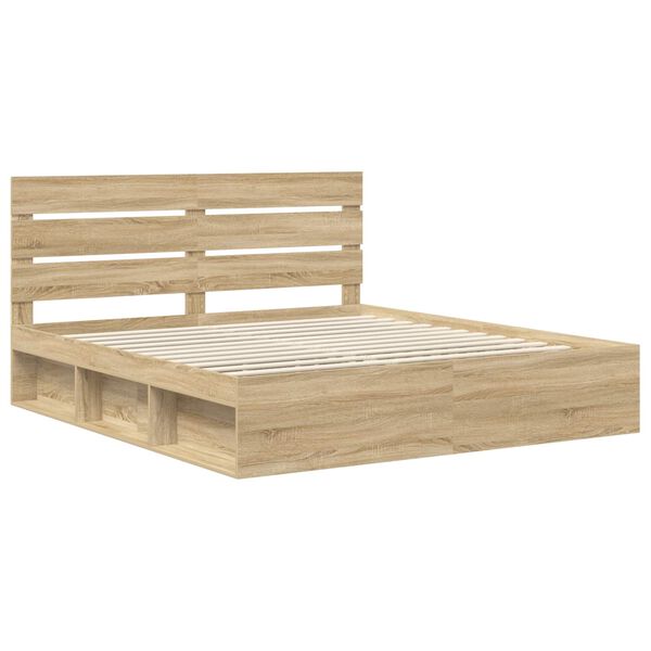 vidaXL Bed Frame with Headboard Sonoma 180 x 200 cm Solid Pine Wood