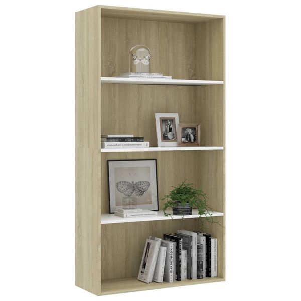 vidaXL 4-Tier Book Cabinet White and Sonoma Oak 80x30x151.5 cm Engineered Wood