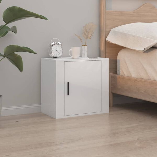 vidaXL Wall-mounted Bedside Cabinet High Gloss White 50x30x47 cm