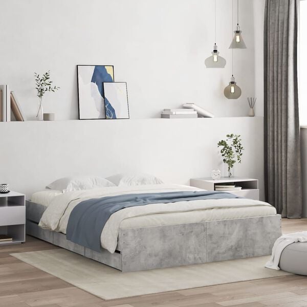 vidaXL Bed Frame with Drawers without Mattress Concrete Grey 140x190 cm