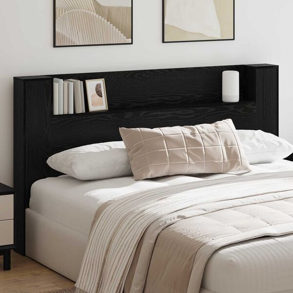 vidaXL Headboard Cabinet with LED Black Oak 180 x 16.5 x 103.5 cm