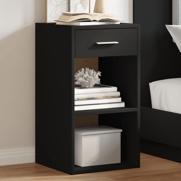 vidaXL Bedside Cabinet Black 35x34x65 cm Engineered Wood