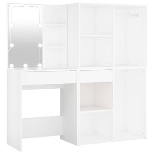 vidaXL LED Dressing Table with 2 Cabinets White Engineered Wood
