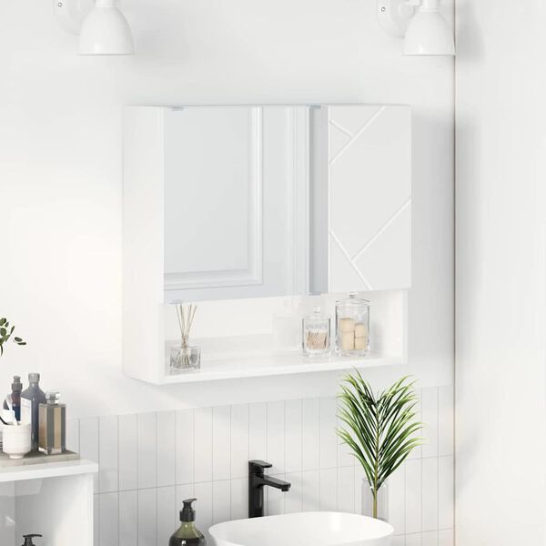 vidaXL Mirror Cabinet High Gloss White 59 x 17 x 55 cm Engineered Wood