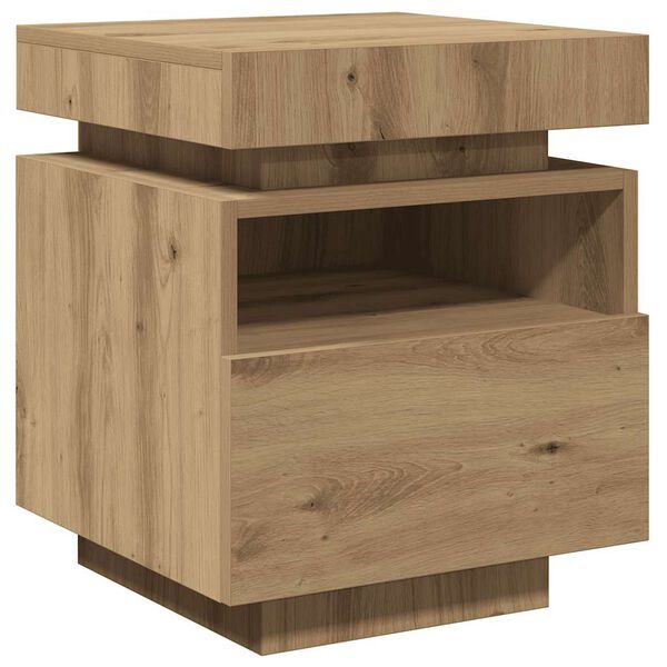 vidaXL Bedside Cabinet with LED Lights Artisan Oak 40x39x48.5 cm