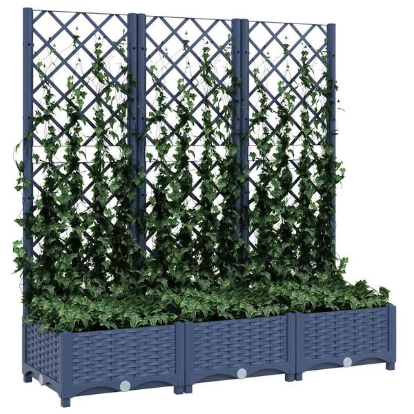 vidaXL Garden Planter with Trellis Blue Grey 120x40x121.5 cm PP