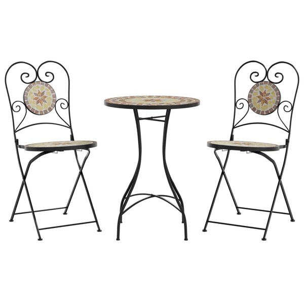 vidaXL Mosaic Bistro Set Terracotta and White Iron and Ceramic