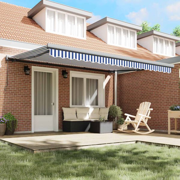 vidaXL Retractable Awning Blue and White 400 x 300 cm