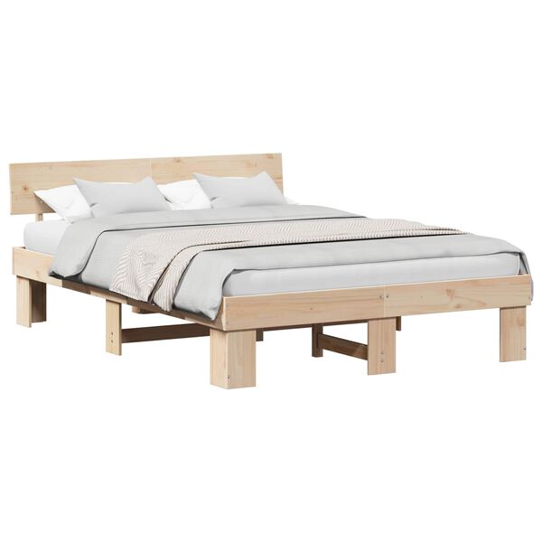 vidaXL Bed Frame with Headboard Natural 150 x 200 cm Solid Pine Wood