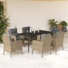 vidaXL 7 Piece Garden Dining Set with Cushions Beige Poly Rattan