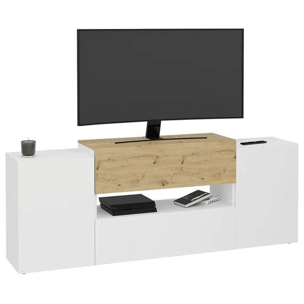 FMD TV/Hi-Fi Unit Cabinet 182x33x70.2 cm White and Artisan Oak