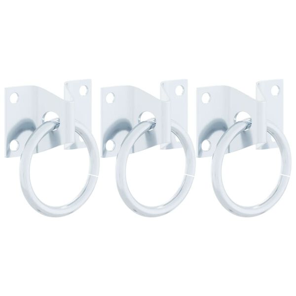 vidaXL Hitching Rings with Plates 3 pcs Silver Steel