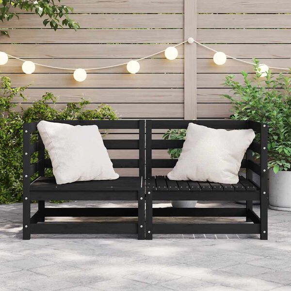vidaXL Garden Corner Sofas 2 pcs Black Solid Wood Pine