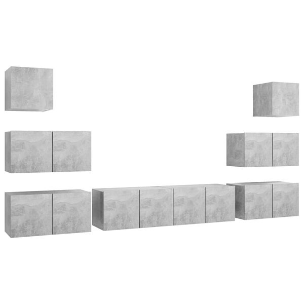 vidaXL 8 Piece TV Cabinet Set Concrete Grey Engineered Wood