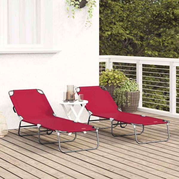 vidaXL Folding Sun Lounger Folding 2 pcs Red 56 x 189 x 87cm Fabric