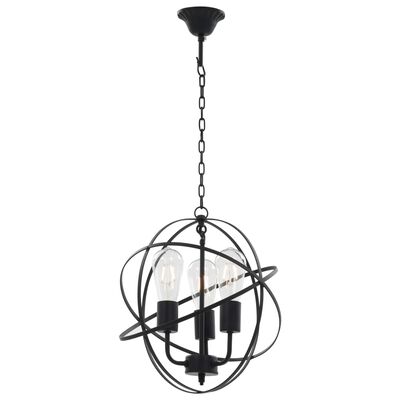 vidaXL Hanging Lamp Black Sphere 3 x E27 Bulbs