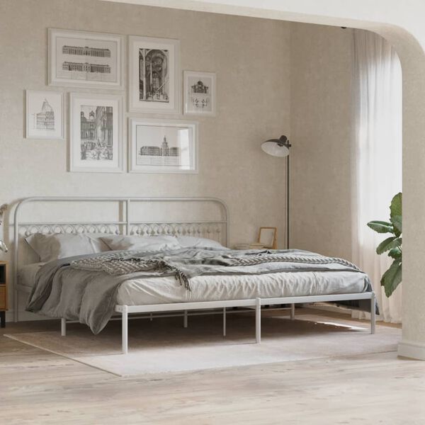 vidaXL Metal Bed Frame without Mattress with Headboard White 193x203cm