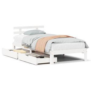 vidaXL Bed Frame with Drawers without Mattress White75x190 cm