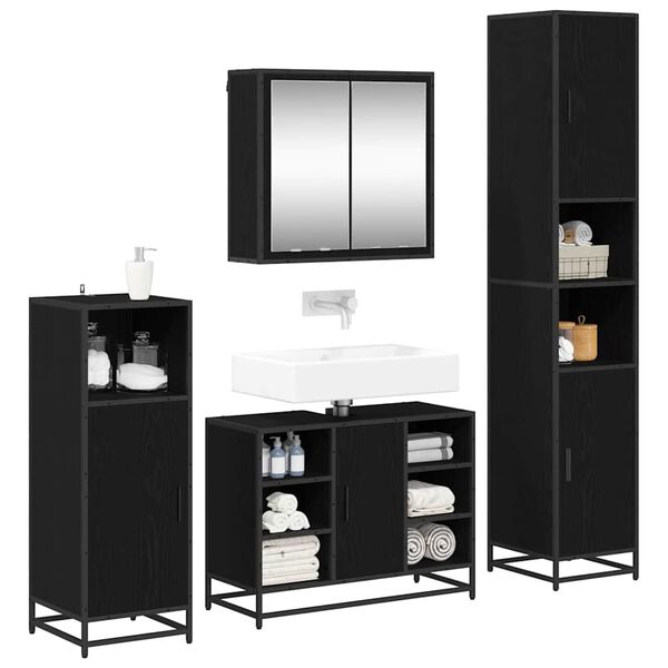 vidaXL Bathroom Furniture Set 4 pcs Black oak 80 x 33 x 60 cm