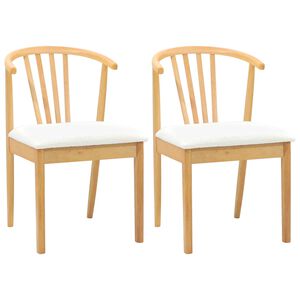 vidaXL Dining Chair 2 pcs Solid Rubberwood Natural and White