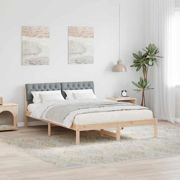 vidaXL Bed frame Brown and light grey 135 x 190 cm Solid pine wood