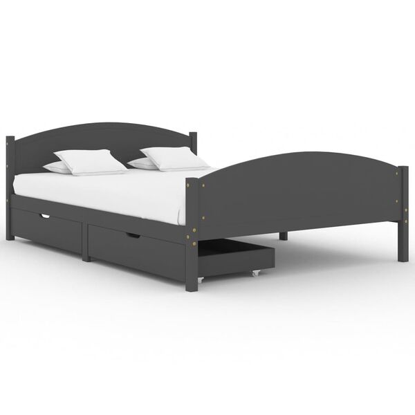 vidaXL Bed Frame without Mattress Dark Grey Solid Wood Pine 160x200 cm (322050+321990)