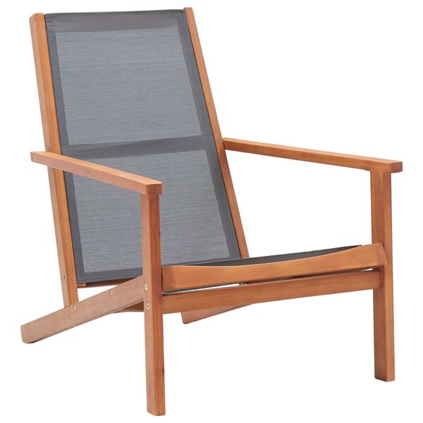 vidaXL Garden Lounge Chair Grey Solid Eucalyptus Wood and Textilene