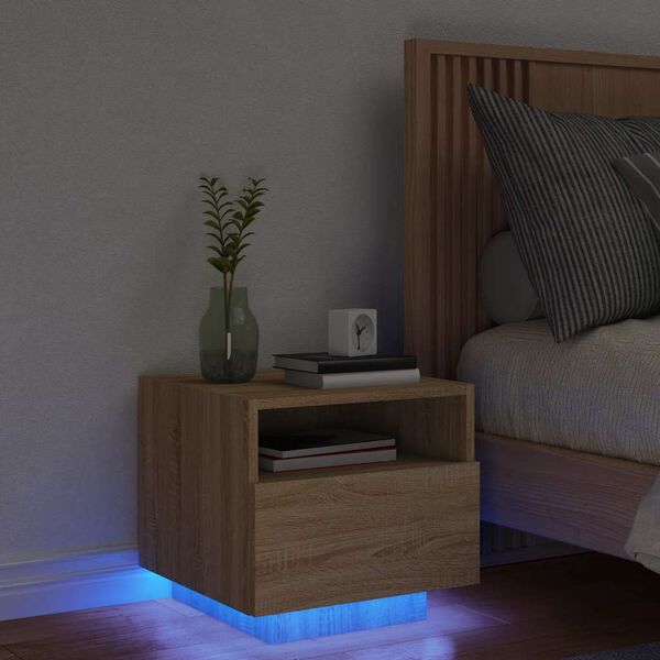 vidaXL Bedside Cabinet with LED Lights Sonoma Oak 40x39x37 cm