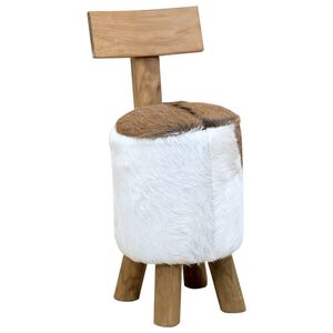 vidaXL Stool Goatskin Leather and Solid Teak Wood