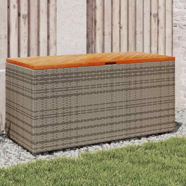 vidaXL Garden Storage Box Grey 110x50x54 cm Poly Rattan Acacia Wood