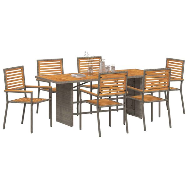 vidaXL Garden Dining Set 7 pcs Grey and Brown Poly Rattan