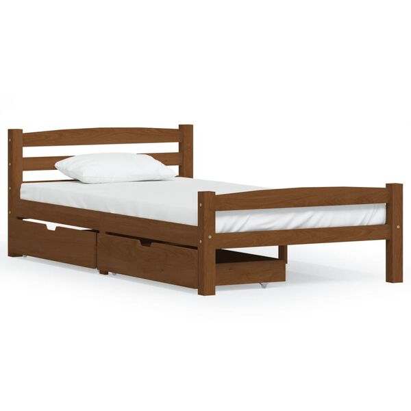 vidaXL Bed Frame without Mattress Honey Brown Solid Wood 100x200 cm (322076+321987)