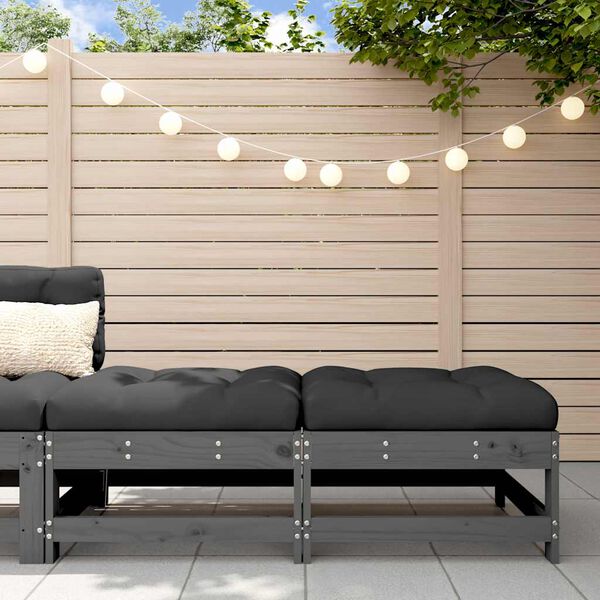 vidaXL Garden Footstools with Cushions 2pcs Grey Solid Wood Pine