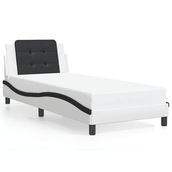 vidaXL Bed Frame without Mattress "Zadar" White and Black 90x190 cm Single Faux Leather