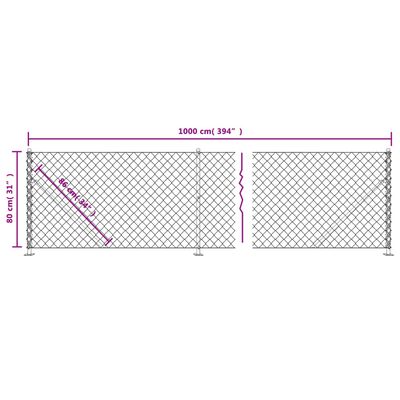 vidaXL Chain Link Fence with Flange Green 0.8x10 m