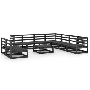 vidaXL 10 Piece Garden Lounge Set Black Solid Pinewood