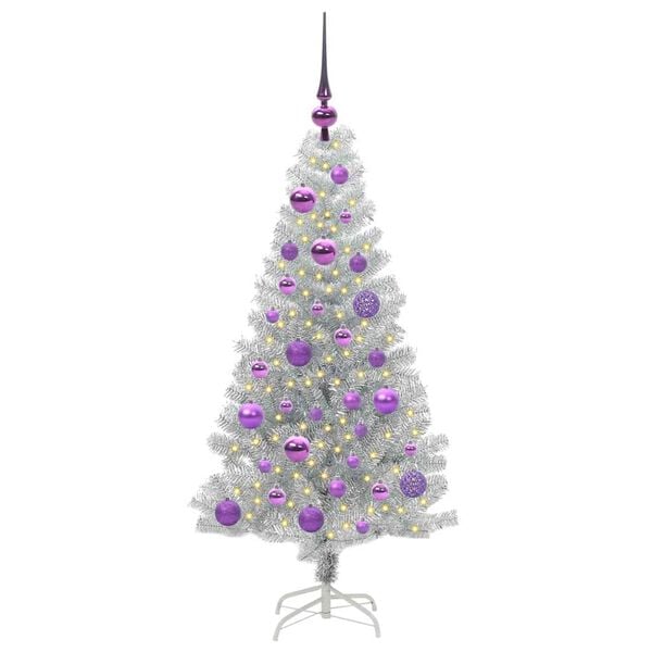 vidaXL Christmas Tree with 150 LEDs with Stand Silver 120 cm PET