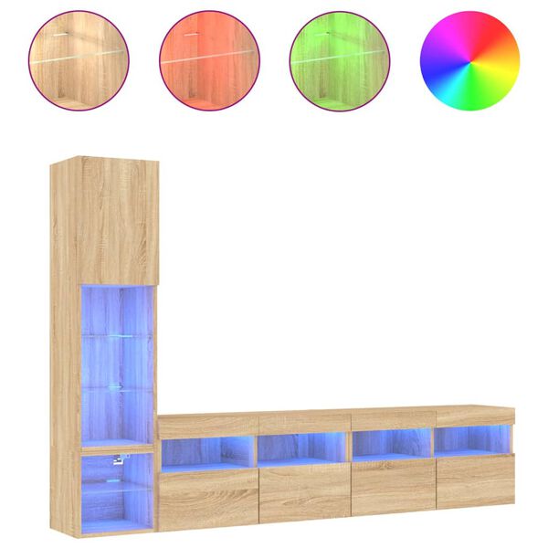 vidaXL 4 Piece TV Wall Units with LED Sonoma Oak Engineered Wood