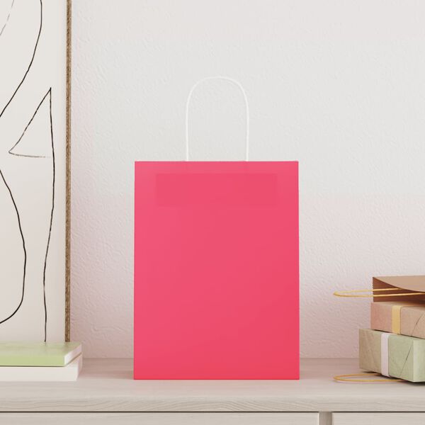 vidaXL Paper Bags 50 pcs with Handles Pink 21x11x28 cm
