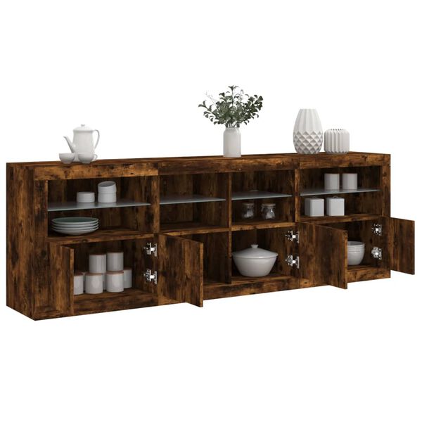 vidaXL Sideboard with LED Lights Smoked Oak 202x37x67 cm