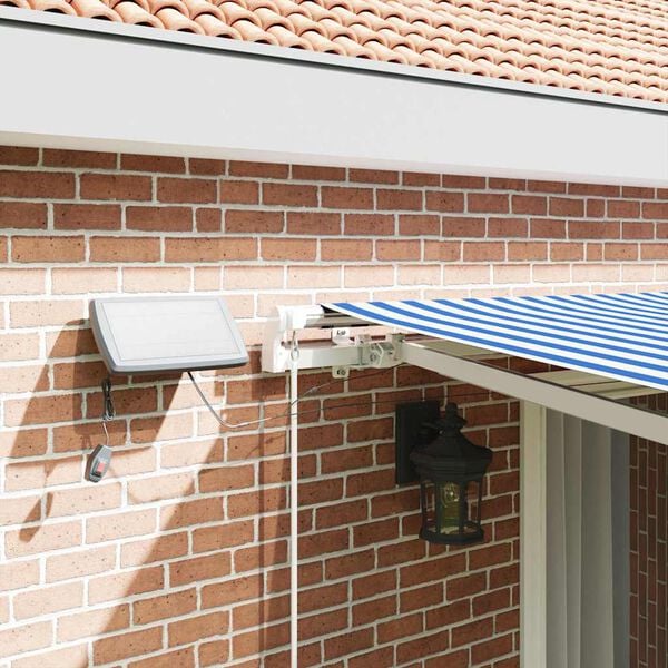 vidaXL Retractable Awning Manual Blue and White 450 x 300 cm