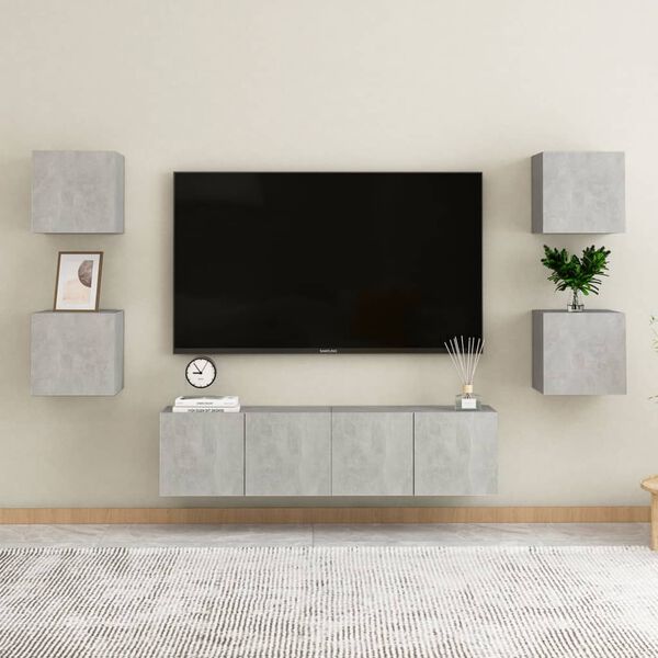 vidaXL 6 Piece TV Cabinet Set Concrete Grey Engineered Wood