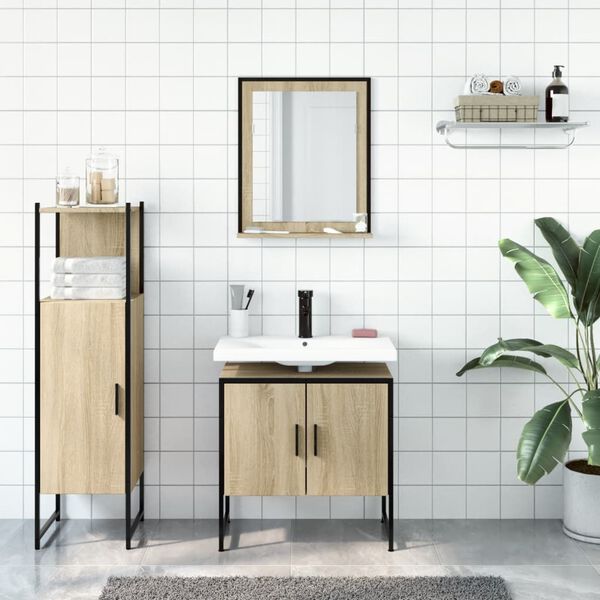 vidaXL 3 Piece Bathroom Cabinet Set Sonoma Oak Engineered Wood