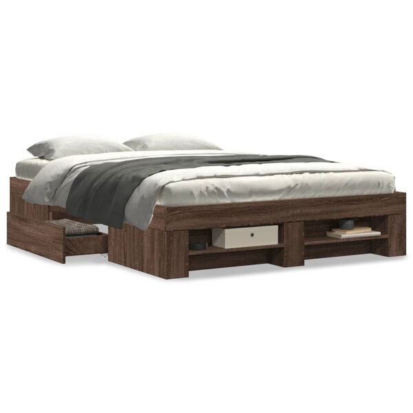 vidaXL Bed Frame without Mattress Brown Oak 140x200 cm Engineered Wood