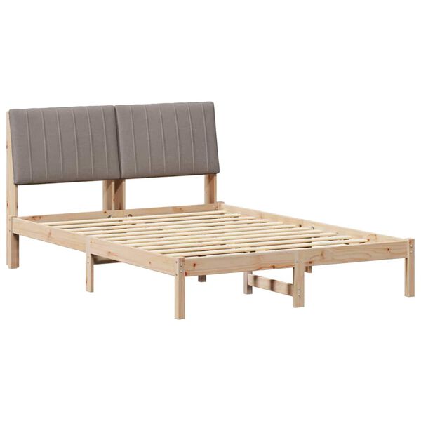vidaXL Bed Frame with Headboard Taupe 140 x 200 cm Solid Pine Wood